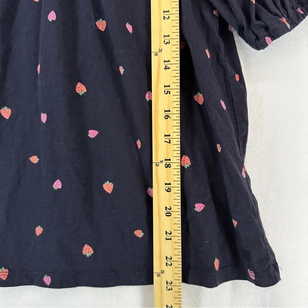 Loft Strawberry Print‎ Shirred Puff Sleeve Scoop Neck Top Size S